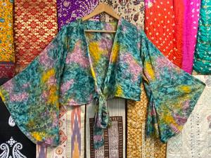 70s Retro Style Women's Reversible Silk <b>Tie</b> Top Floral <b>Tie</b> Dye Front Wrap Crop Top Free Size Tank Sustainable Casual Clothing - Product Image 6