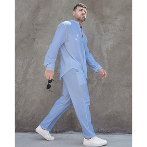 Trending Best Quality Outfits Long Sleeve Button Down Shirt Loose Pants 2 Piece <b>Set</b> Long Sleeve Yoga <b>Sets</b> Wholesale Men's <b>Sets</b> - Product Image 2