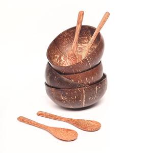 Cuenco de cáscara de coco, vajilla rústica ecológica para comedor y decoración, Juego de 4 tazones y cucharas, cero residuos, venta al por mayor - Product Image 5