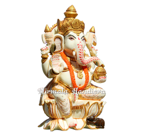 รูปปั้นพระพิฆเนศพระสังกัจจายน์ทำจากเรซิ่นสีขาว งานฝีมือชาวอินเดีย งานแฮนด์เมดจากราชสถาน ของตกแต่งบ้าน รุ่น NH04317 - Product Image 1