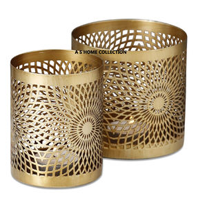 Bougeoir votif créatif feuillu de couleur dorée à texture gaufrée haute demande forme ronde pots de cire fantaisie fabriqués à la main - Product Image 2