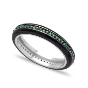 Anillo de Banda de Esmalte Negro de Moda al por Mayor, Joyería Turca de Plata de Ley 925, Joyería Popular de Plata de Ley 925 - Product Image 1