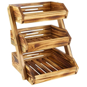 สามชั้นชนบทไม้ความจุขนาดใหญ่ตะกร้าเก็บผลไม้กรุออกแบบหลายชั้นเคาน์เตอร์ห้องครัวตกแต่งตะกร้า - Product Image 4