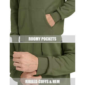 Sweat à capuche zippé pour homme, en molleton 100% coton épais, effet vintage délavé, avec fermeture éclair bidirectionnelle, motif uni pour l'hiver - Product Image 6