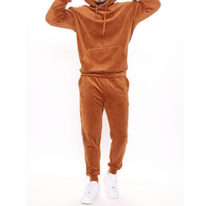 Wholesale High Quality Velvet Custom Zip <b>Hoodie</b> Joggers Two Piece <b>Velour</b> Tracksuit Men - Product Image 1