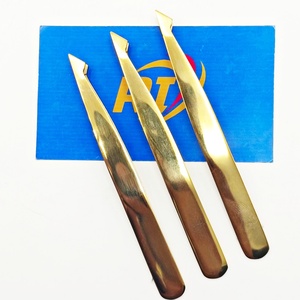 Pince à épiler de luxe personnalisable en acier inoxydable plaqué or, pointe inclinée, écologique, multifonctionnelle, pour l'épilation et la manucure - Product Image 5