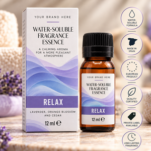 Essenza idrosolubile OEM Relax 50ml |   Fragranza per umidificatore al profumo di lavanda, fiori d'arancio e cedro |   Marchio Privato Spagna - Product Image 1