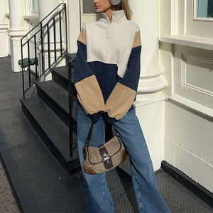 Sudadera de Forro Polar Extra Grande de Alta Calidad con Cuello en V, Botones y Bloques de Color para Mujer Joven - Product Image 2