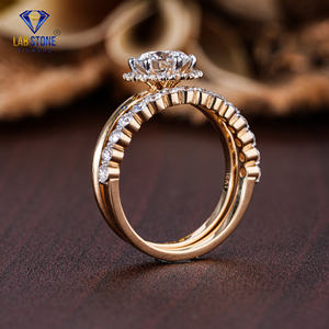 1.42 TDW Bague en or jaune avec diamant taillé rond par Lab-Stone / Shine avec diamants/couleur EF-VS - Product Image 5