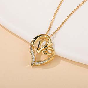Collier Jeulia en argent sterling avec pendentif mère et cheval, zircon et chaîne tendance plaquée rhodium - Product Image 6