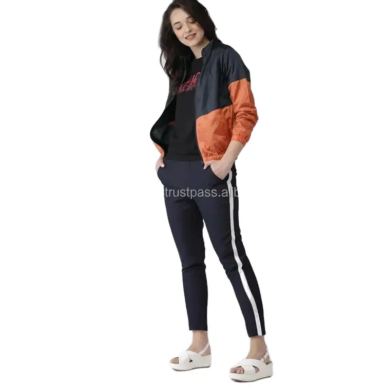 Baru musim gugur kustom Mesh desain modis wanita Hoodies kaus penuh ritsleting lengan panjang dua nada Sporty pelatihan jaket wanita