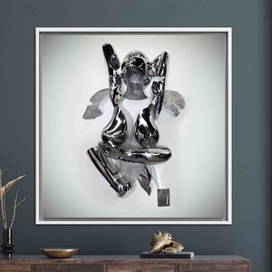 Elegante Impresión en Lienzo de Pareja Plateada: Decoración Artística Moderna del Amor, Lienzo con Marco Blanco - Product Image 1