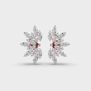 IGI Certified Lab Grown Round Diamond Stud Earrings 14K Yellow / White / Rose Gold <b>Leaf</b> Cluster Floral Diamond Earrings - Product Image 6
