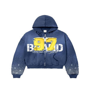 เสื้อฮู้ดผู้ชายผ้าเกล็ดปลาแบบมีซิปสำหรับสตรีทแวร์ผ้าฟรินซ์เทอร์รี่ปักลายด้วยกรดซีดจางปรับแต่งได้500gsm ใหม่ - Product Image 6