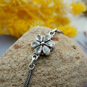 Pulsera de abalorio fino de Plata de Ley 925, Zirconia cúbica Natural, regalo de boda y aniversario Floral ajustable para ella - Product Image 1