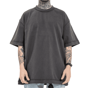 T-shirt court Boxy noir vintage personnalisé de haute qualité pour hommes Conception lourde surdimensionnée à épaules tombantes - Product Image 4