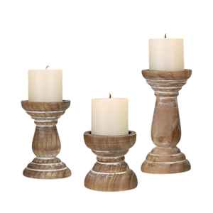 Ensemble de porte-bougies en bois sculpté rustique et élégant, finition artisanale, écologique, durable, pour la décoration de la maison, Noël - Product Image 2