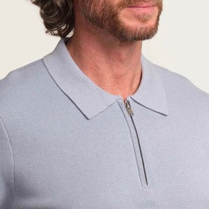 Men's Light Blue Breathable Plus Size Jersey Knitted Short Sleeve for <b>Shirt</b> Casual Solid Color Zipper <b>Collar</b> - Product Image 2