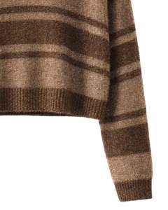 Custom Brown Striped Women V Neck Sweater Soft Knit Pullover Long Sleeve Winter Casual Fashion Jumper For Wholesale Supply - Product Image 6