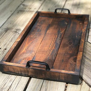 Bandeja rectangular de madera con diseño enlazado, acabado Natural, tamaño estándar hecho a mano para el hogar, bodas o servir comida - Product Image 1