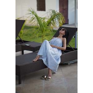 Vestido de un solo hombro a la moda con rayas estampadas a mano, cintura natural holgada, transpirable y ligero, tallas XS-XL, ideal para ocio, fiestas y banquetes. - Product Image 2