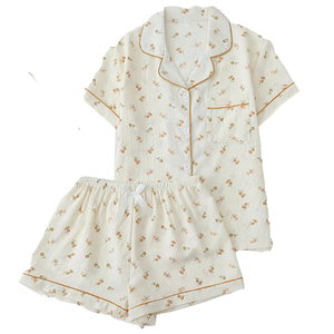 Pijama de Seda Satén para Mujer, Verano, Manga Corta, Personalizable, Conjunto de 2 Piezas, Tejido de Punto, Ligero - Product Image 1