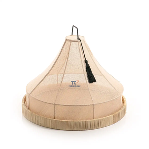 Hecho en Vietnam, nuevo diseño, decoración de Ramadán, cubierta de lino en forma de cono con bandeja de ratán, bandeja redonda, cubierta de fibra para alimentos - Product Image 1