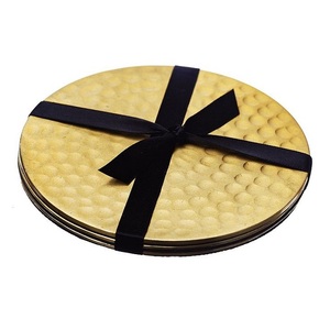 <b>Cork</b> Round Edge Brass Hammered Coasters Extra Thick Drinks Coaster <b>Mats</b> 4 Inch Diameter Reusable <b>Cork</b> Coaster With Lip for Drink - Product Image 2