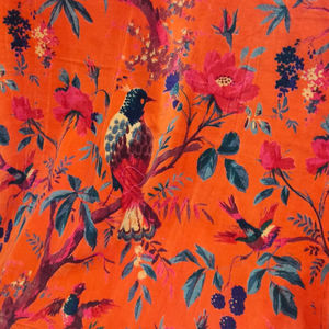 Terciopelo Coral naranja pájaro estampado lujo Boho cortina personalizable estilo Vintage cortinas de algodón para la decoración de la ventana del hogar - Product Image 1