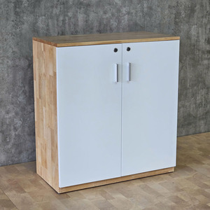 Two-Tier Minimalist Metal <b>Storage</b> <b>Cabinet</b> 80x40x87cm THS68023 Rubber Wood Filing <b>Cabinet</b> Hinged Doors <b>Lockable</b> for Workshops - Product Image 3