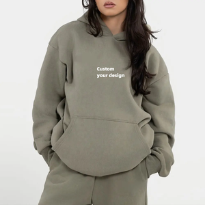 Venta al por mayor de alta calidad de punto 100% de algodón ecológico sudaderas con capucha de las Mujeres Nuevo diseño de alto estampado patrón con capucha de gran tamaño - Product Image 1