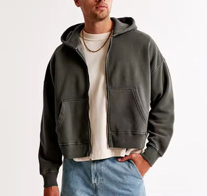 Sudaderas con capucha con cremallera de algodón 100% personalizadas para hombres Unisex de talla grande Boxy Fit Drop Shoulder Cropped Hoodie Beaded Technique grueso invierno - Product Image 6