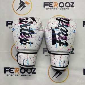 Fairtex <b>White</b> Color Droplet Design Mauy Thai Leather Boxing Gloves <b>Lace</b>-Up Closure Breathable UV Protection for Gym Training - Product Image 2