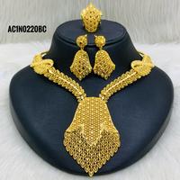 Promo Terbatas! Set Perhiasan Kalung, Anting, dan Cincin Emas 24K Lapis Kuningan Gaya Ethiopia Nigeria yang Cantik untuk Wanita