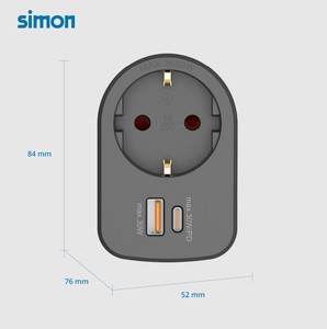Adattatore con una uscita + ricarica rapida USB e USB-C, nero, 30W 16A (Simon CL620306) - Product Image 4