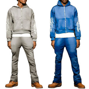 Chándales Vintage Personalizados con Cremallera para Hombre, Tallas Grandes, Estampado Lavado Ácido, Patrón Sólido, Pantalones Acampanados de Verano, Alta Calidad, Transpirables, de Secado Rápido - Product Image 1