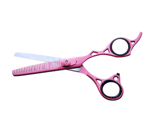 Tijeras de peluquería de corte de pelo profesional con borde de maquinilla de afeitar rosa con logotipo personalizado, tijeras de pelo profesionales para uso de belleza - Product Image 3
