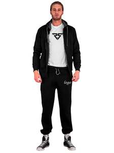 Sweat Jogging Impression Casual 2 Pièces Ensemble Survêtements 100% Coton Survêtements couleur unie noire Pantalon de survêtement unisexe - Product Image 5