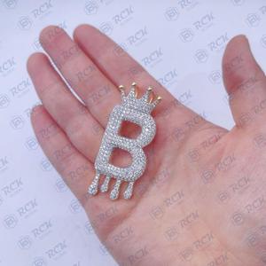 B Carta Corona 1,60 TCW Diamante Moissanite Hip Hop Colgante de plata, Personalizar Iced Out Colgante de regalo de cumpleaños - Product Image 3