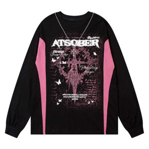 T-shirt pour homme en tissu tricoté lavé respirant à col rond, coupe régulière, style gothique, streetwear - Product Image 1