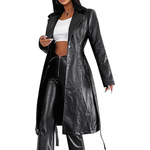 Servicio OEM: Abrigo Largo de Cuero para Mujer, Diseño Personalizado, Cinturón a la Moda, Ropa de Invierno, Abrigos Largos de Cuero para Mujer - Product Image 1