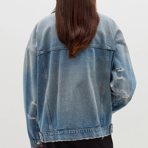 New Arrival Plus Size Custom Multi-colored Denim Jacket Coat Loose Relaxed Fitted Washed Denim Jacket for <b>Ladies</b> - Product Image 3