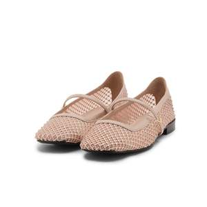 Ballerines confortables à enfiler, couleur nude, avec bride de cheville et strass - Product Image 2