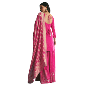 Rani rosa russo di seta Kurta Palazzo con Banarasi Dupatta all'ingrosso donna abbigliamento etnico OEM abbigliamento fabbrica vestito personalizzato - Product Image 5