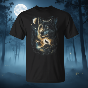 T-Shirt con Lupo che Urla di Notte nella Foresta per Amanti della Natura, Abbigliamento Promozionale a Tema Animale per Uomo - Product Image 3