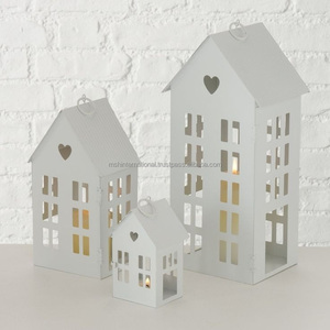 Metal <b>Candle</b> <b>Lantern</b> Set of 2 House Shape <b>Garden</b> Decoration <b>Candle</b> <b>Lantern</b> - Product Image 4