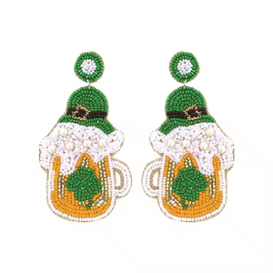 Pendientes de conejito bonitos hechos a mano, Pendientes colgantes con cuentas verdes y blancas, joyería de diseño Animal único para mujer - Product Image 6