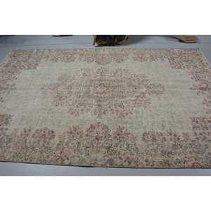 Turkish Vintage Large Rug 5.4x8.9 ft, <b>Brown</b> Gray Plants & trees <b>Wool</b> Rug - Product Image 3