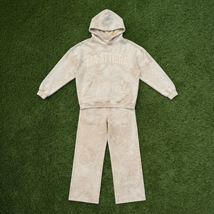 Ensemble sweat à capuche oversize beige délavé et pantalon de survêtement large pour femme, en molleton de coton, style streetwear, OEM ODM - Product Image 5