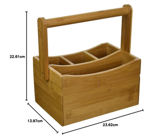Handcrafted Bamboo <b>Wooden</b> <b>Garden</b> Tool Caddy with Handle and Multiple Compartments from Vietnam - Product Image 3
